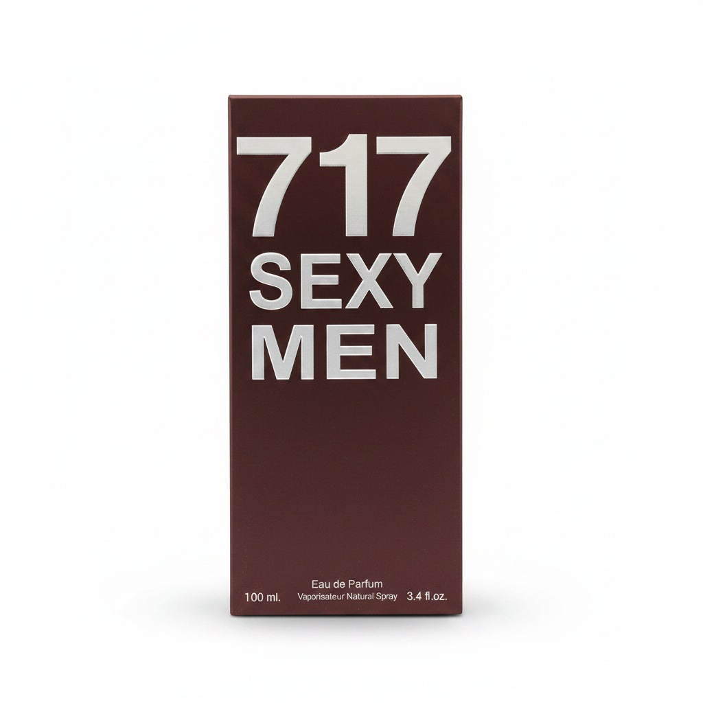 Sexy brown 717 men's eau de parfum bottle with silver accents