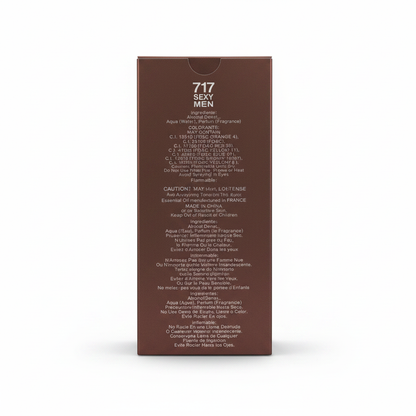 Sexy brown 717 men's eau de parfum bottle with silver accents