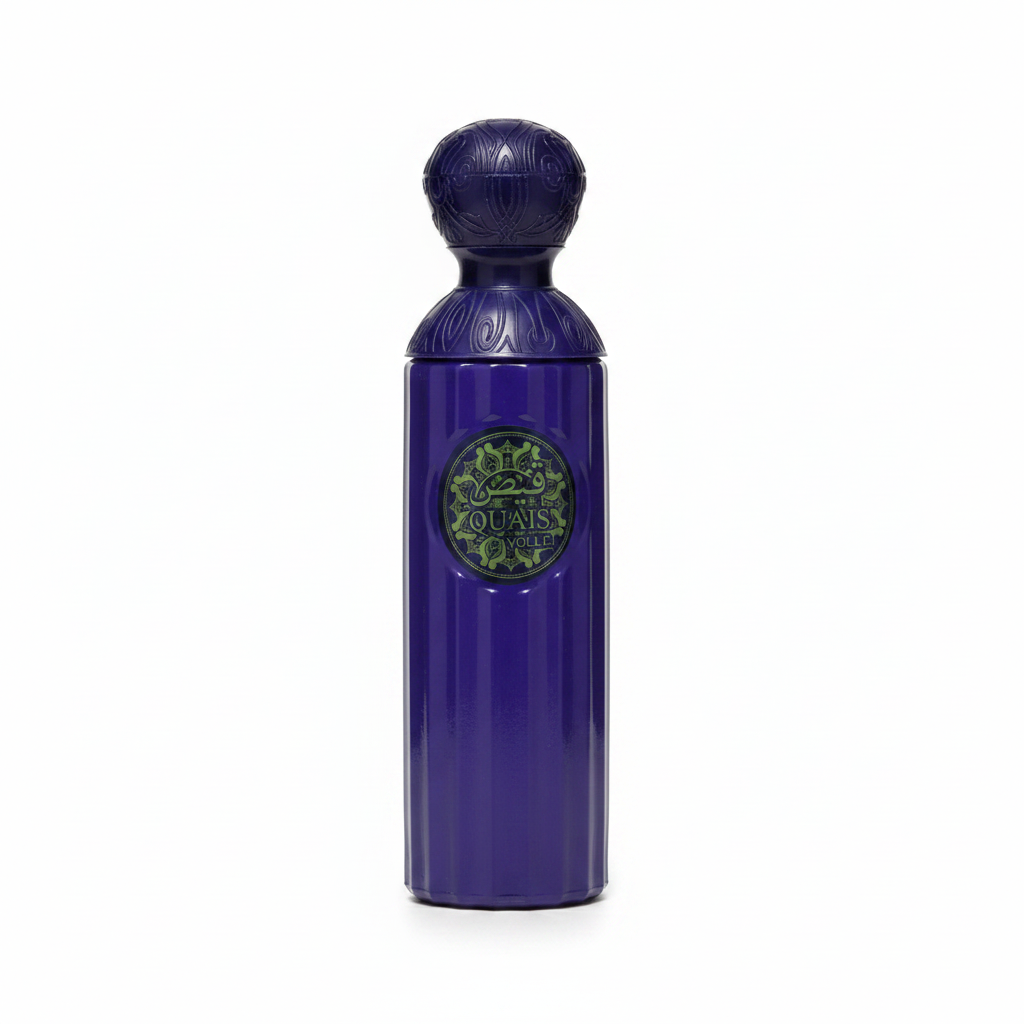 Quais Volle purple eau de parfum bottle gold cap intricate design elegant packaging