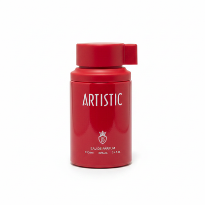 Artistic red perfume bottle with elegant design and original box, 100ml.