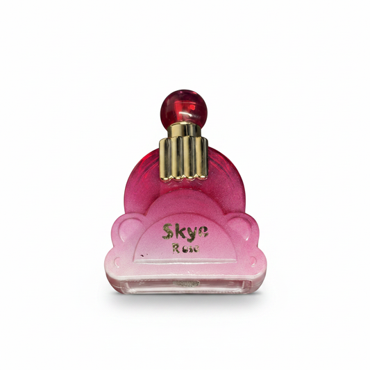 Skye perfume pink gradient bottle with gold detailing and logo text.