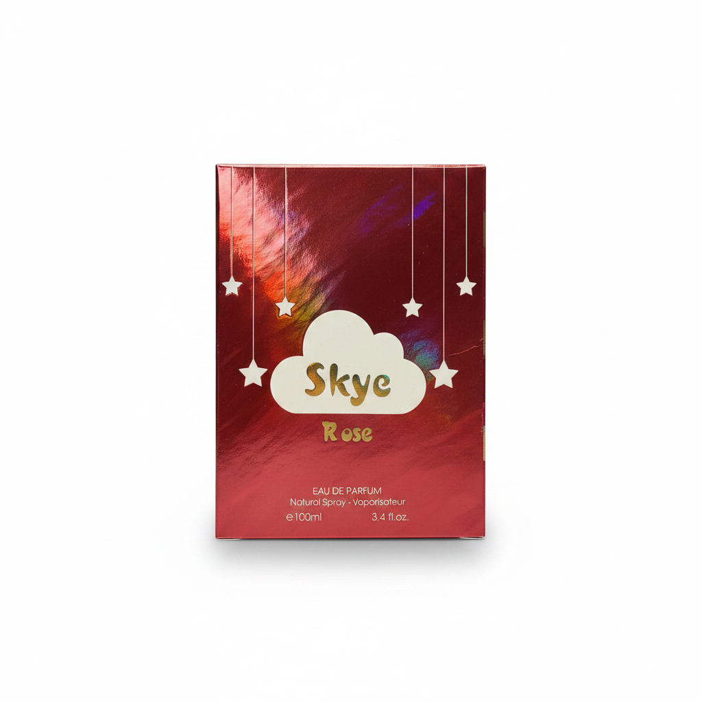 Skye perfume pink gradient bottle with gold detailing and logo text.
