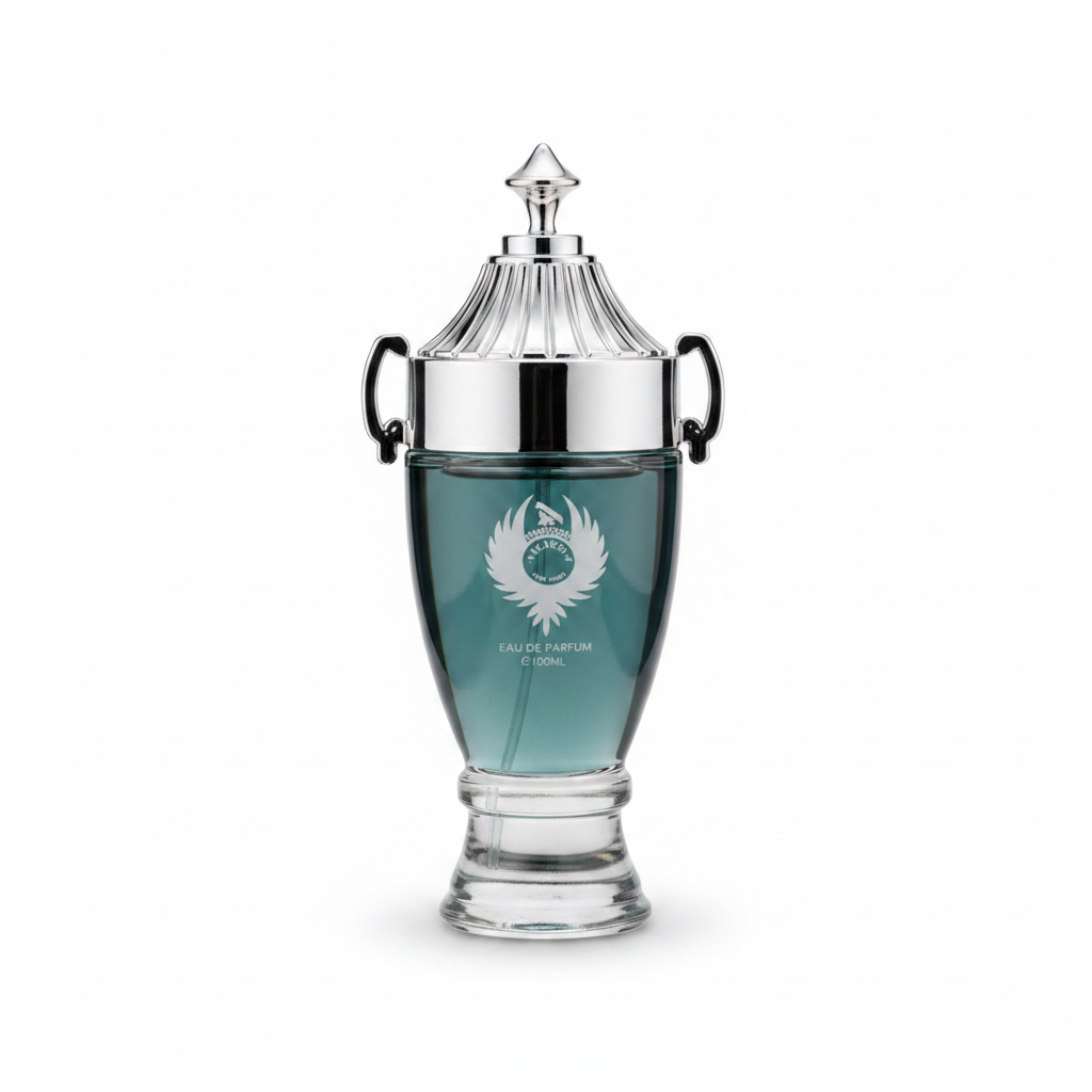Tom & Darin blue silver decorative perfume bottle with handles and pointed top