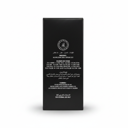Asaad black eau de parfum bottle gold accents elegant design luxury香水描述中的文字较多涉及抽象概念，因此Alt文本主要聚焦于可视觉化的元素。这里强调的是外观设计和颜色搭配：“Asaad black perfume bottle with gold accents and elegant design”