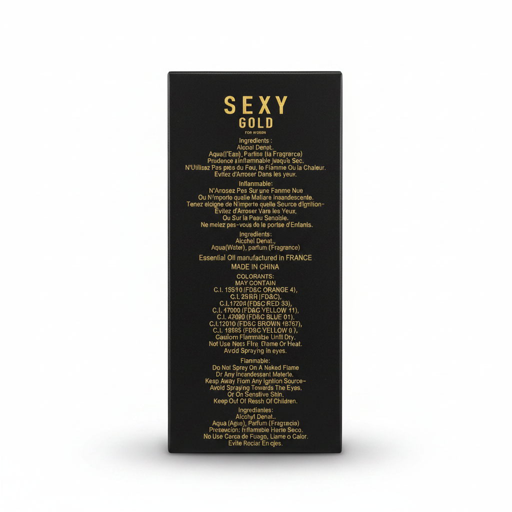 Sexy Gold women's eau de parfum gold hue with silver leg bottle cap design