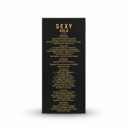 Sexy Gold women's eau de parfum gold hue with silver leg bottle cap design