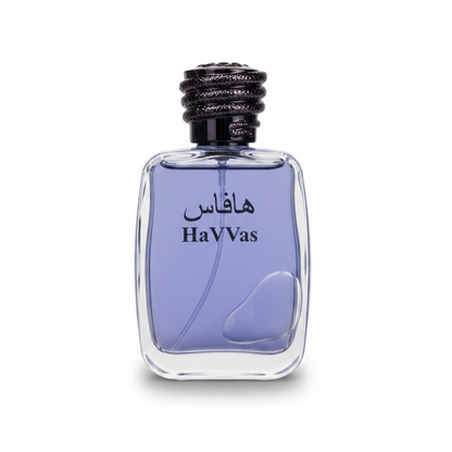 HaVvas blue perfume 100ml clear glass bottle with textured dark cap