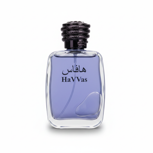 HaVvas blue perfume 100ml clear glass bottle with textured dark cap