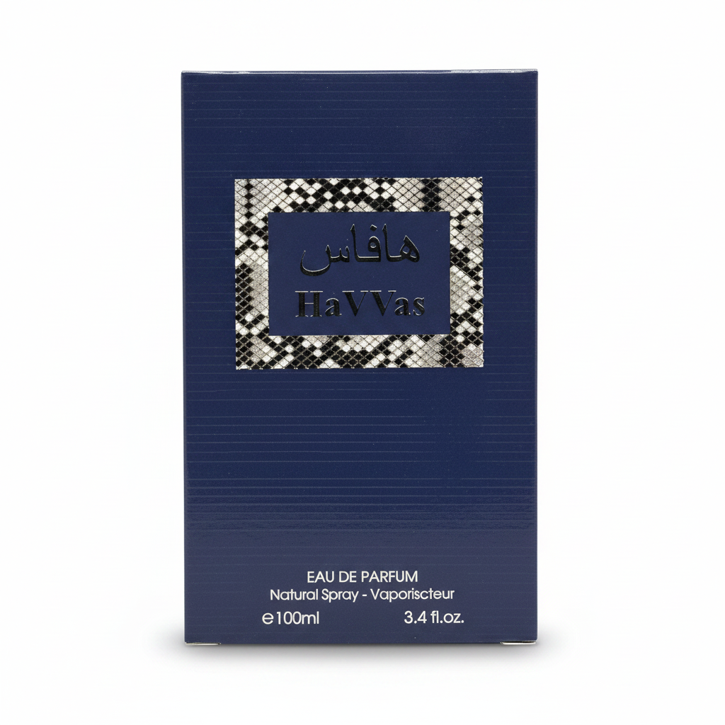 HaVvas blue perfume 100ml clear glass bottle with textured dark cap
