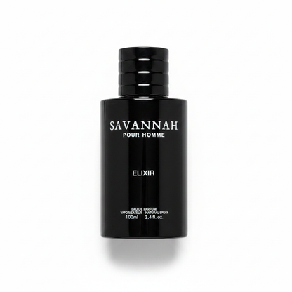 Savannah black perfume bottle with modern design and 100ml capacity.