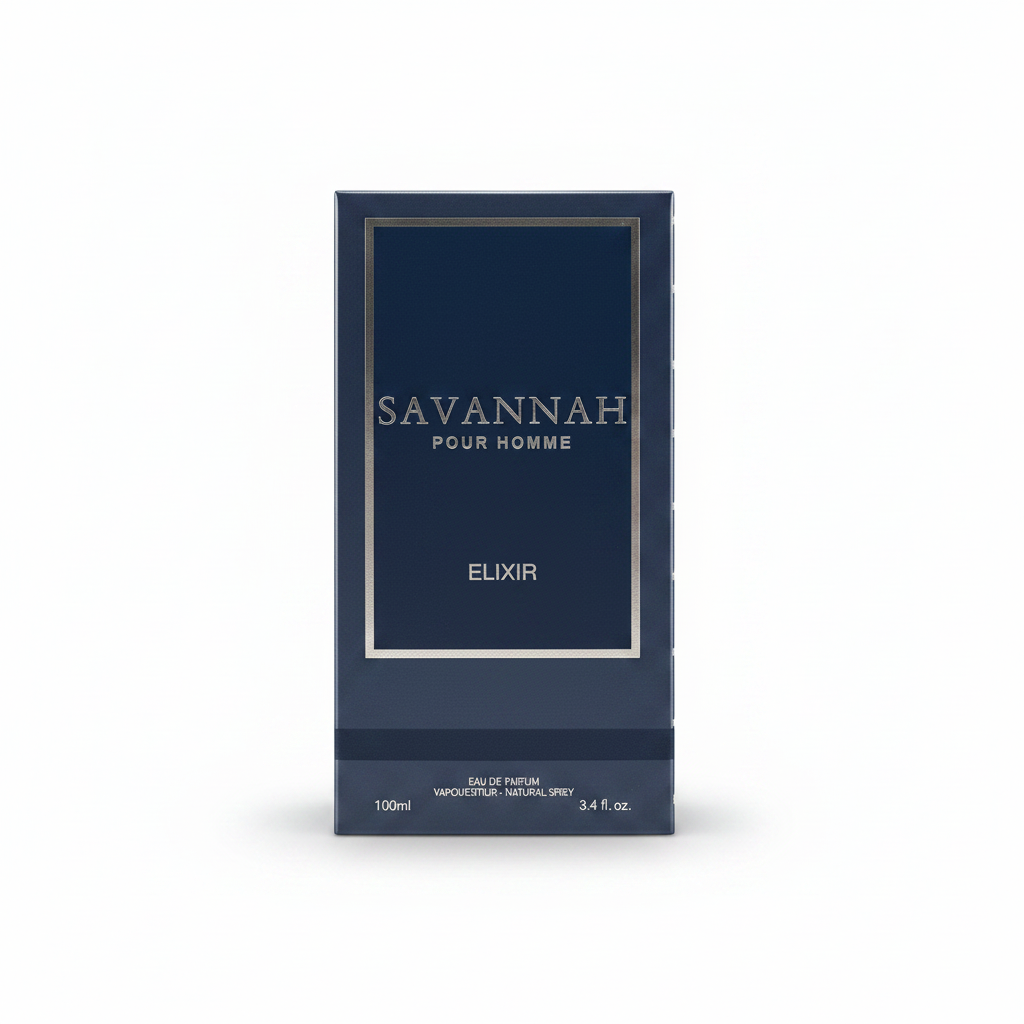 Savannah black perfume bottle with modern design and 100ml capacity.