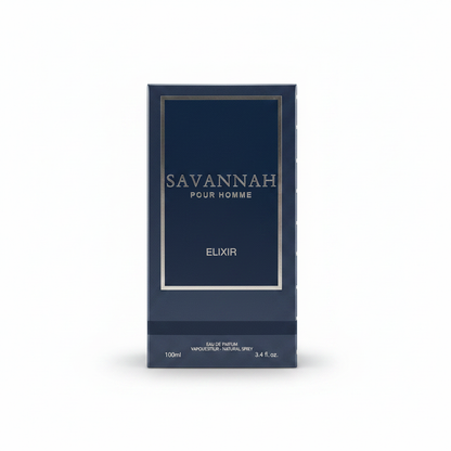 Savannah black perfume bottle with modern design and 100ml capacity.