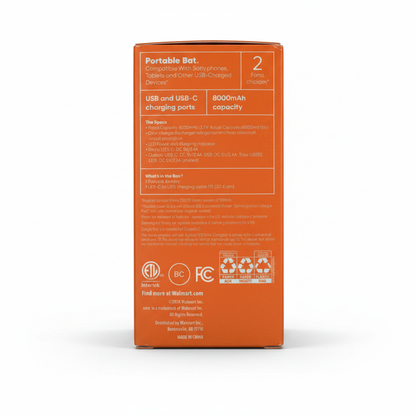 Onn Portable Battery 8000mAh compatible with Smartphones (New / Open Package)